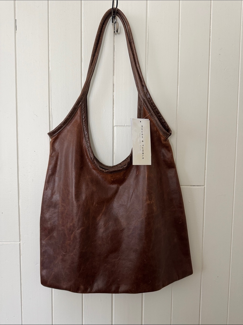 Rough & Tumble Envelope Tote Dark Brown Leather Shoulder Tote Bag NWT - Picture 2 of 8